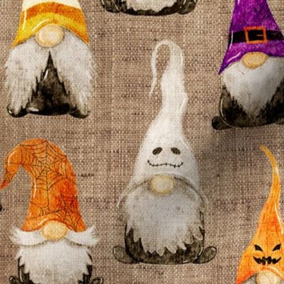 Halloween Gnomes on burlap - medium scale