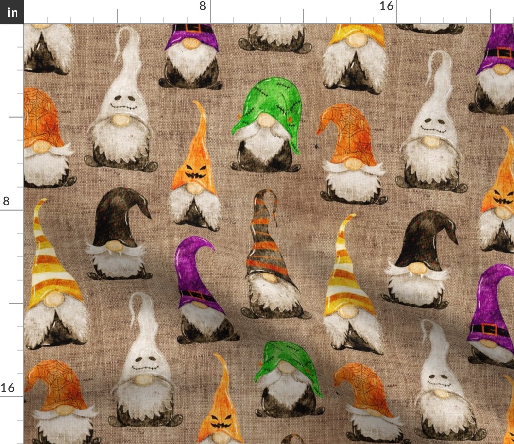 Halloween Gnomes on burlap - medium scale