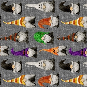 Halloween Gnomes on grey linen rotated - medium scale