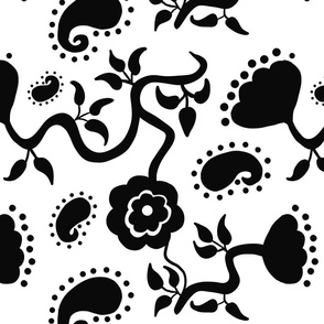 Floral Paisley White and Black