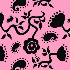 Floral Paisley Pink and Black 