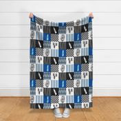 Dirt Track Racing/Dirt Track Life//Blues - Wholecloth Cheater Quilt - Rotated