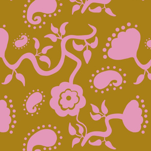 Floral Paisley Gold and Pink