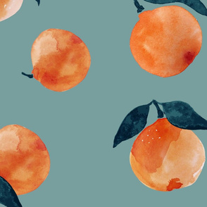 jumbo // Watercolour oranges wallpaper on Teal blue green