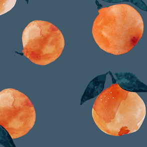 jumbo // Watercolor oranges wallpaper on dusty deep blue
