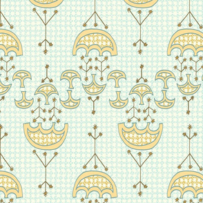 Abstract tribal Arches and triangles in buttery yellow and light blue (large)