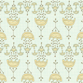 Abstract tribal Arches and triangles in buttery yellow and light blue (medium)