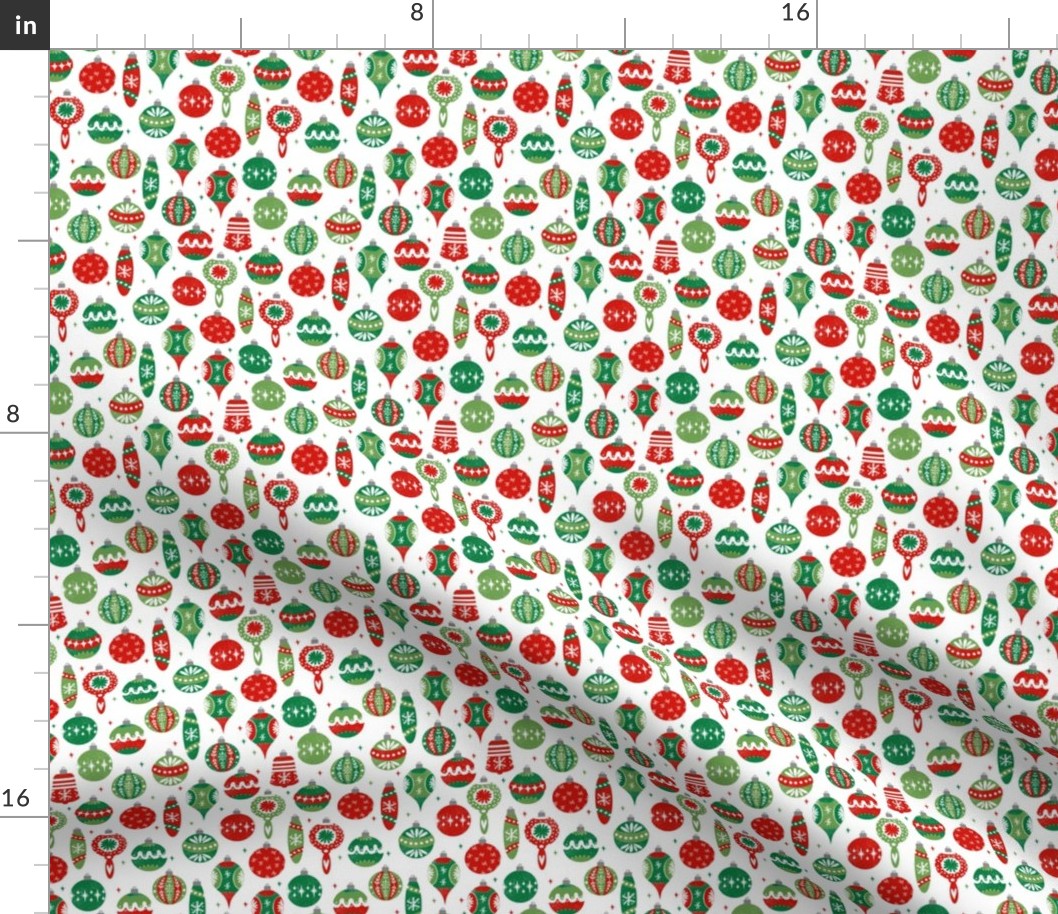 SMALL - vintage ornaments fabric // andrea lauren fabric, vintage fabric, vintage christmas fabric, ornaments fabric, holiday design - red and green