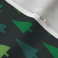 christmas tree fabric - modern minimal hoiday design -dark green multi