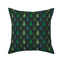 christmas tree fabric - modern minimal hoiday design -dark green multi