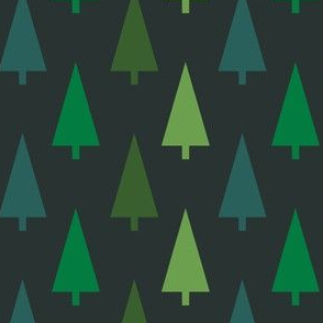 christmas tree fabric - modern minimal hoiday design -dark green multi