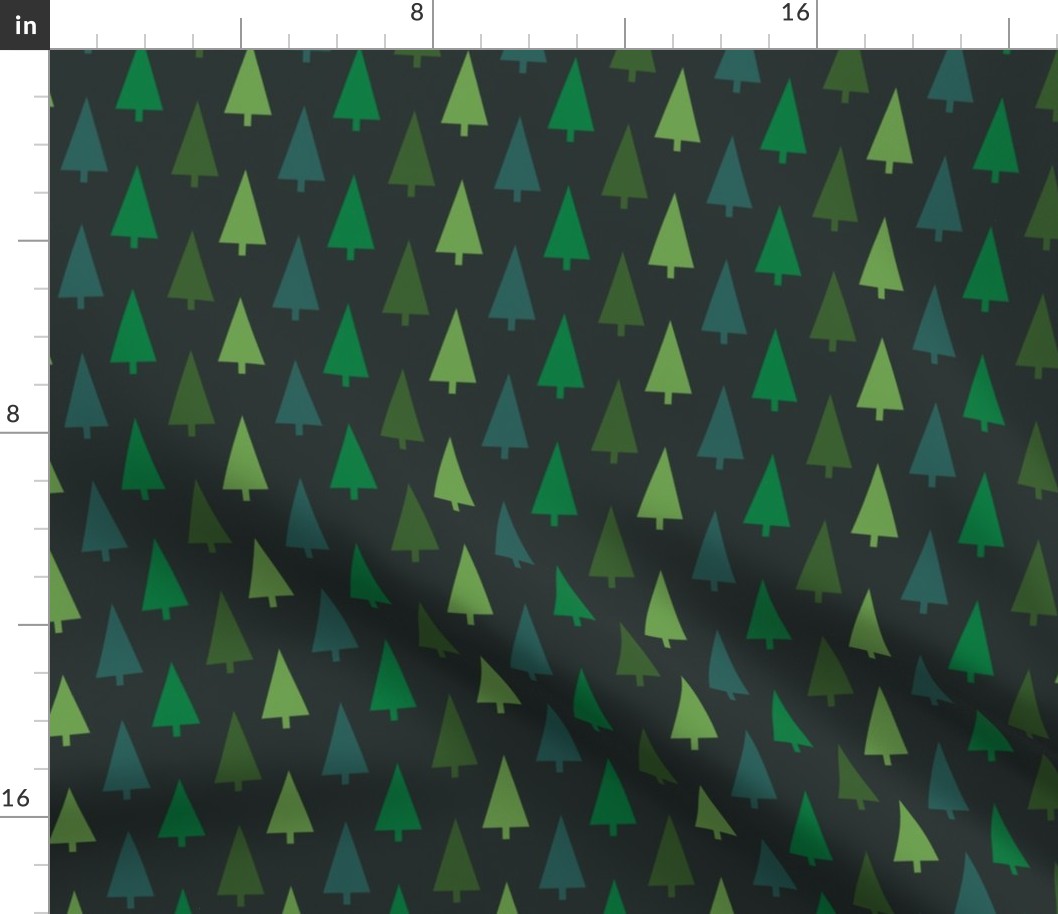 christmas tree fabric - modern minimal hoiday design -dark green multi