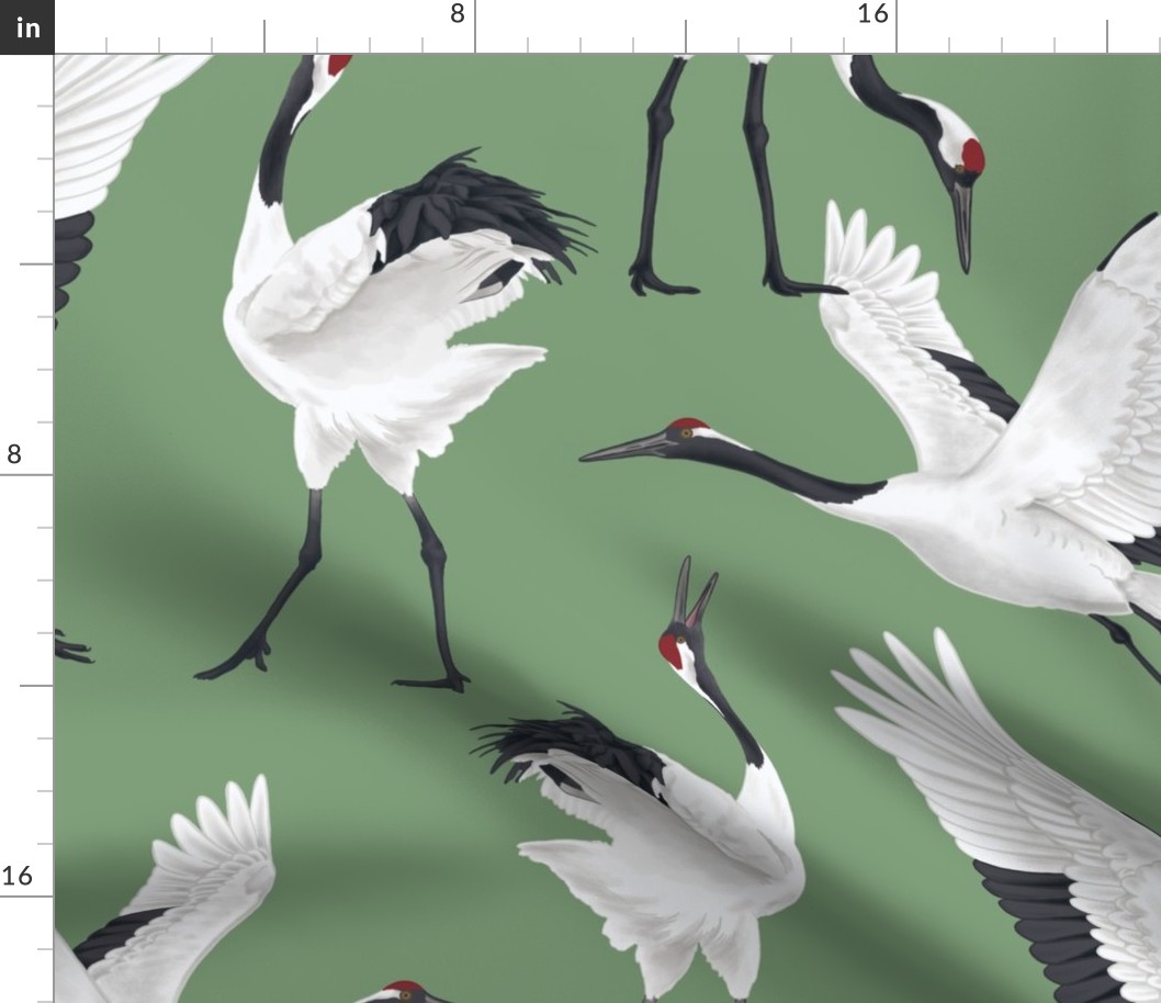 Japanese Cranes - Large - Green