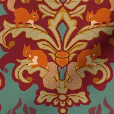 Squirrel Damask - Autumn palette large scale