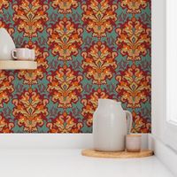 Squirrel Damask - Autumn palette large scale