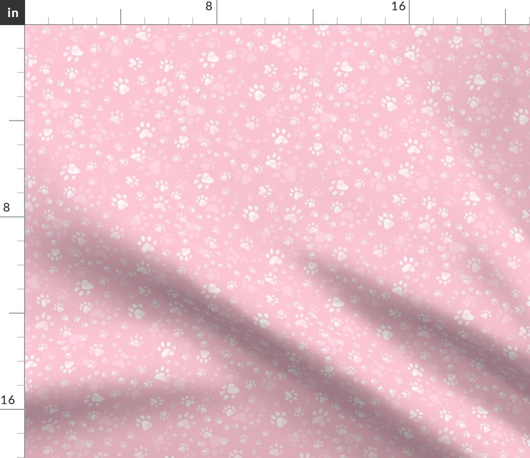 Paw prints rose pink - tiny scale Fabric