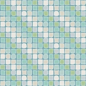 beachy mosaic tiles, geometric diagonal stripe pattern, cream, aqua, sea foam, sea glass, coastal