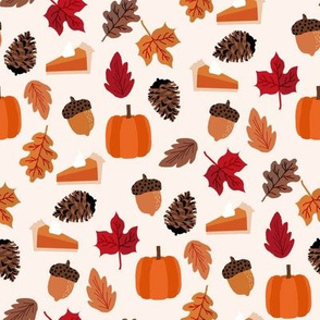 autumn leaves fabric - pumpkin pie thanksgiving design - cream