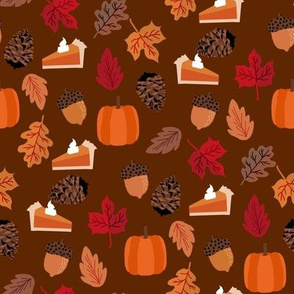 autumn leaves fabric - pumpkin pie thanksgiving design - brown