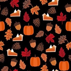 autumn leaves fabric - pumpkin pie thanksgiving design - black