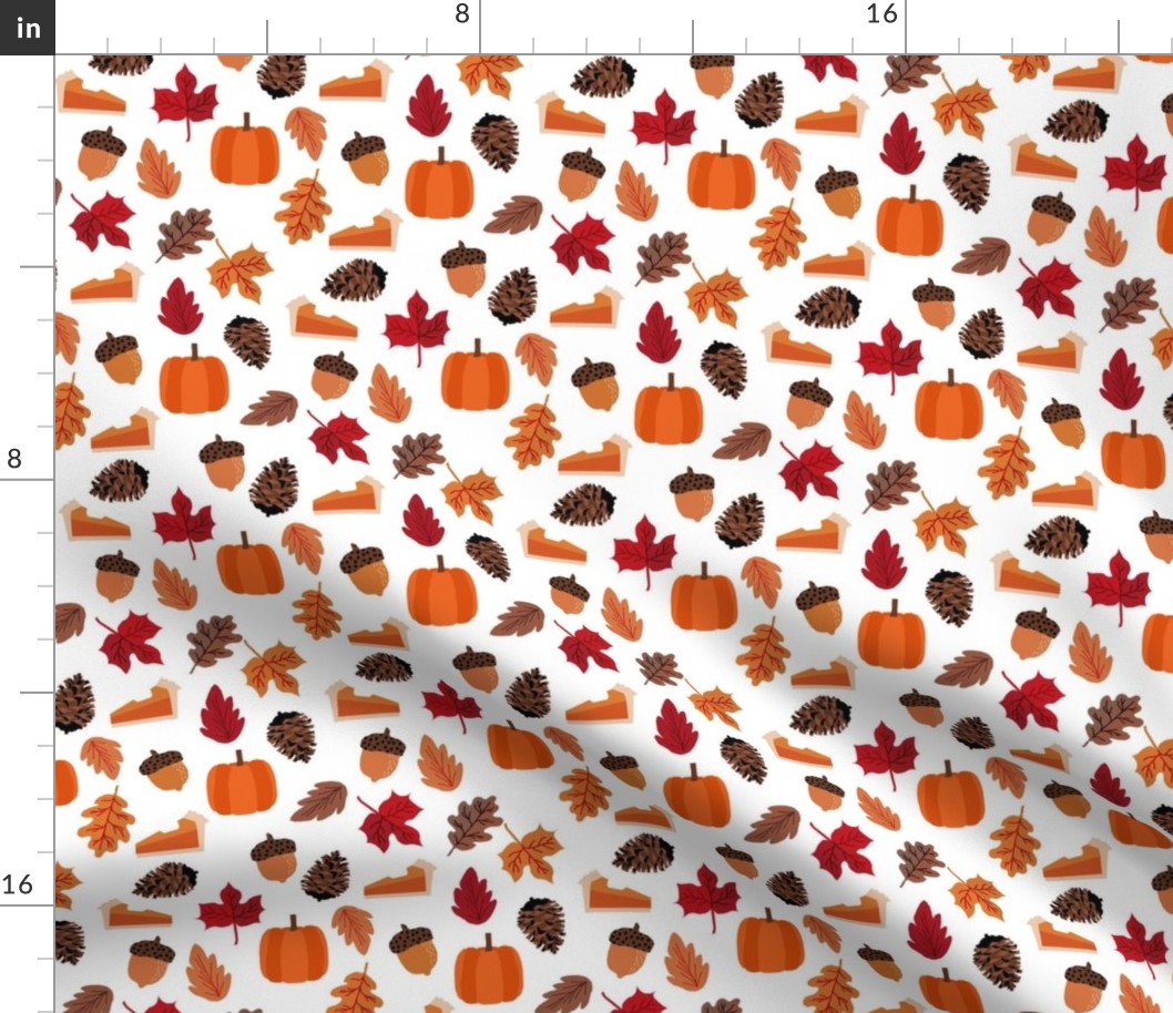 autumn leaves fabric - pumpkin pie thanksgiving design - white