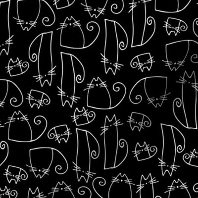 small scale cats - tinkle cat white and black - hand-drawn cats - cats fabric