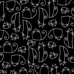 small scale cats - tinkle cat white and black - hand-drawn cats - cats fabric