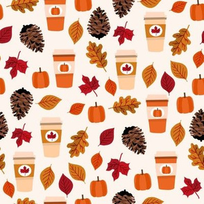 pumpkin spice fabric - maple, coffee, autumn leaves - cream