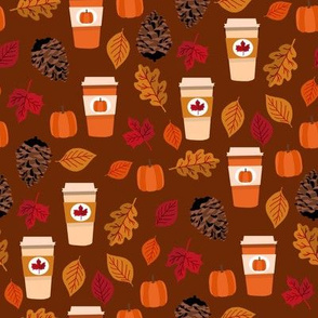 pumpkin spice fabric - maple, coffee, autumn leaves - brown