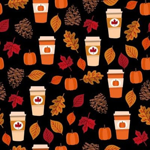 pumpkin spice fabric - maple, coffee, autumn leaves - black