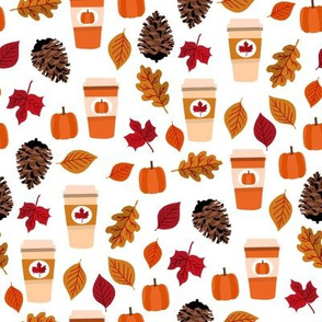 pumpkin spice fabric - maple, coffee, autumn leaves - white