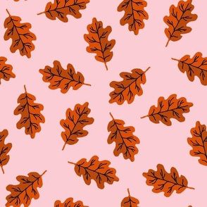 oak leaf fabric - autumn leaves fabric - orange and pink