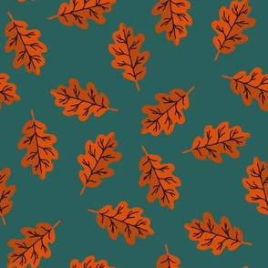 oak leaf fabric - autumn leaves fabric -orange and green
