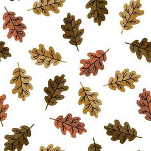 oak leaf fabric - autumn leaves fabric -multi white