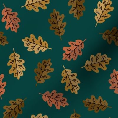 oak leaf fabric - autumn leaves fabric - multi green