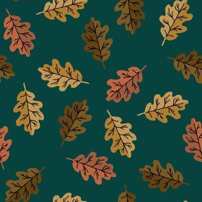 oak leaf fabric - autumn leaves fabric - multi green