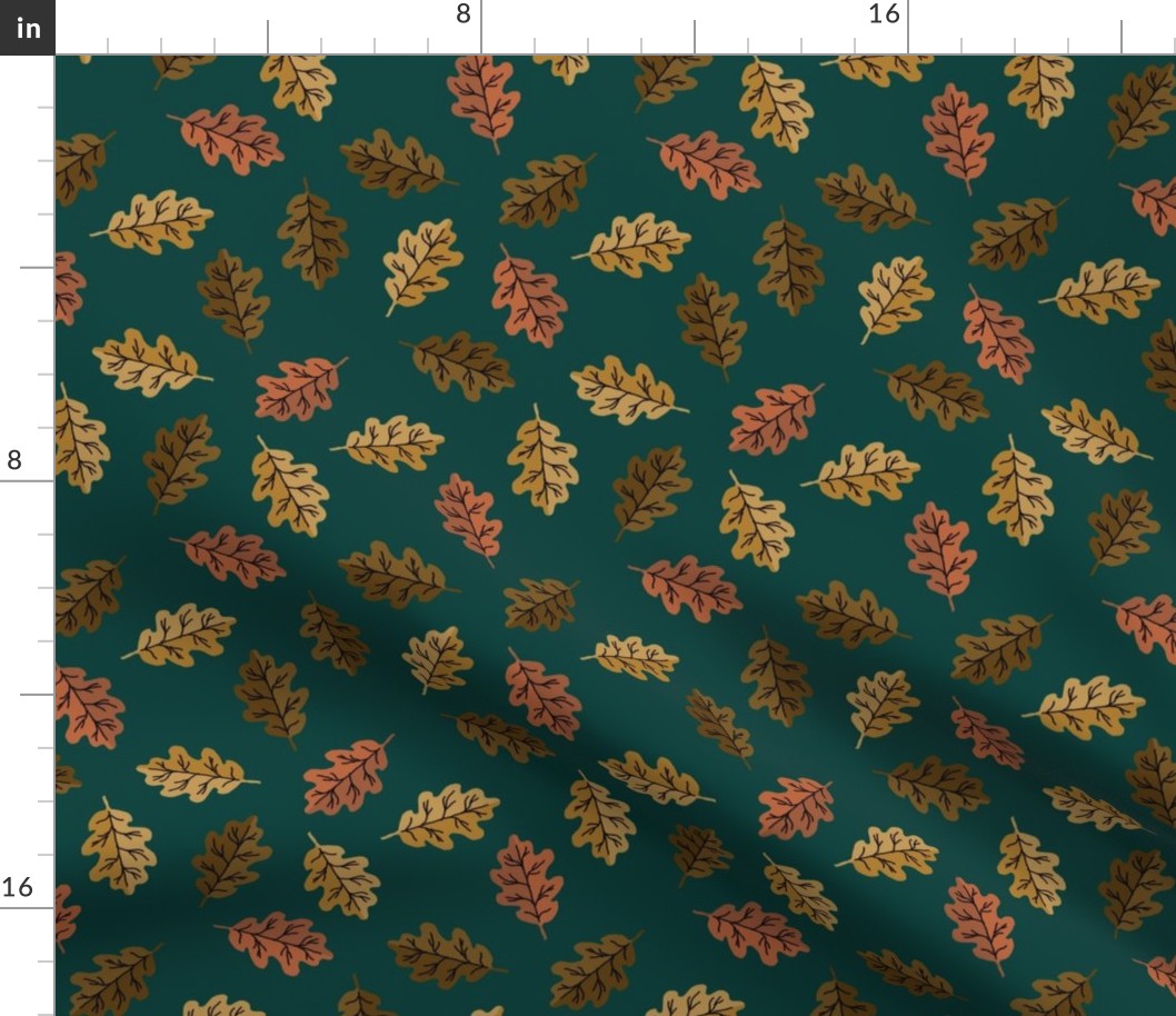 oak leaf fabric - autumn leaves fabric - multi green