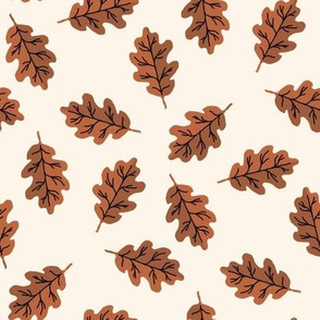 oak leaf fabric - autumn leaves fabric -brown and cream