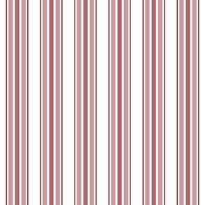 farmhouse ticking stripes, brick red on white, smaller 3 inch repeat