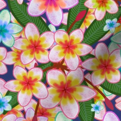 Frangipani Frenzy - classic blue, large