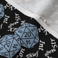 Slate d20 Dice with Med Scale Gamer Terms Black BG by Shari Armstrong Designs