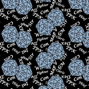 Slate d20 Dice with Med Scale Gamer Terms Black BG by Shari Lynn's Stitches
