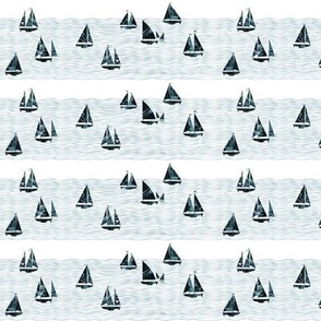 beach nautical artistic small blue sailboats and waves