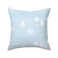 Beach nautical artistic small white sailboats waves light blue