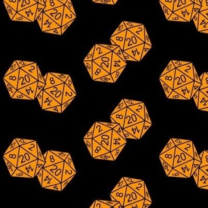 Cheddar Orange d20 Dice Black BG by Shari Lynn's Stitches