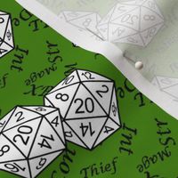 White d20 Dice with Med Scale Black Gamer Terms Poison Green BG by Shari Armstrong Designs