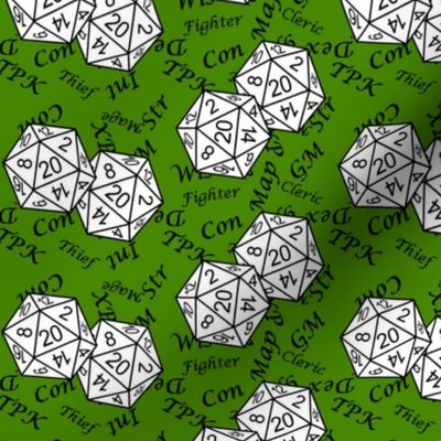 White d20 Dice with Med Scale Black Gamer Terms Poison Green BG by Shari Armstrong Designs