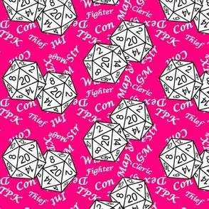 White d20 Dice with Med Scale White Gamer Terms Bubblegum Pink BG by Shari Lynn's Stitches