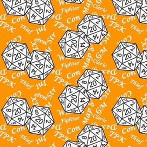 White d20 Dice with Med Scale White Gamer Terms Cheddar Orange BG by Shari Lynn's Stitches