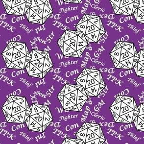 White d20 Dice with Med Scale White Gamer Terms Mauveine BG by Shari Lynn's Stitches